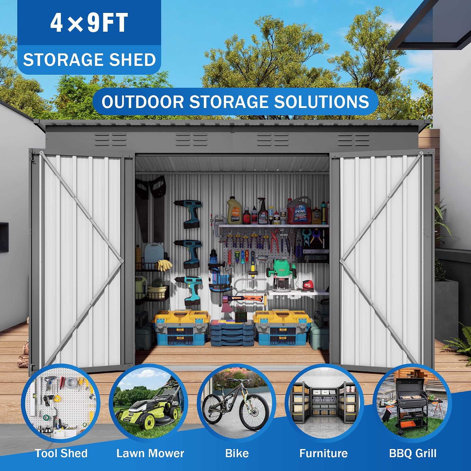 Gardening Tools Storage - Gudang logam berukuran 9x4 kaki dengan